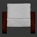 Modern Chair Featuring White Fabric Cushion And Red Wooden Armrests