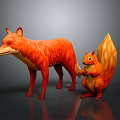 Game Movie Characters Orange Red Fox And Squirrel Standing On Gray Background With Reflective Surface