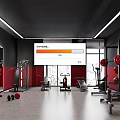 Modern Fitness Gym Interior With Red Black Walls Large Windows And Workout Equipment