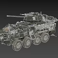 Military Wheeled Combat Tank With Cannon Storage Compartments And Equipment