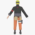 Anime Style Game Character With Yellow Headband Black Coat And Orange Pants