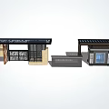 Modern Entrance Gate Architectural Design With Metal Frame Glass Panels And Brick Walls