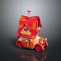 Cartoon Toy Car With Red Tiled Roof Orange Body Windows And Red Wheels