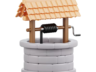 Small Well Toy Model With Stone Well Body Wooden Frame Tile Roof And Winch Mechanism 3d model