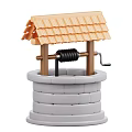 Small Well Toy Model With Stone Well Body Wooden Frame Tile Roof And Winch Mechanism