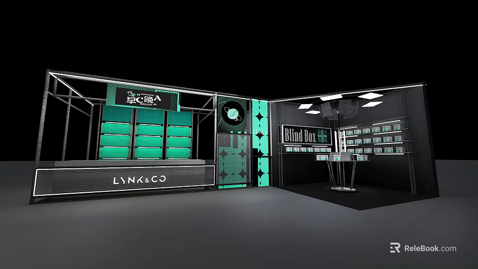 Modern LINKICO Exhibition Booth With Green Design Digital Bar And Display Cabinets 3d model 
