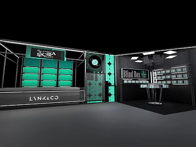 Modern LINKICO Exhibition Booth With Green Design Digital Bar And Display Cabinets 3d model