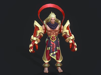 Mythical Warrior Character With Golden Hair Red Ribbon And Creature Claws In Armor 3d model