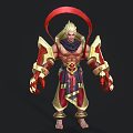 Mythical Warrior Character With Golden Hair Red Ribbon And Creature Claws In Armor