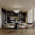 Elegant Living and Dining Room Interior With Green Sofa Crystal Chandelier and Large Window