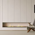 Modern Interior With White Decorative Cabinet Fireplace Flames And Firewood Storage Niche