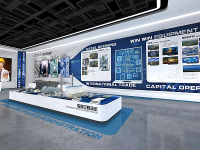 Elegant Exhibition Booth With Model Static Display And International Trade Capital Operation Boards 3d model