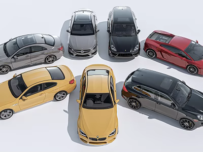 Various Colored Cars in Top View Showcase Multiple Models and Designs 3d model