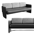 Modern Sectional Sofa With Black Leather Seats Gray Fabric Backrests And Geometric Patterns 3d model