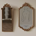 Ornate Gold Framed Mirrors Featuring Interior Reflection And Feminilia Line Art