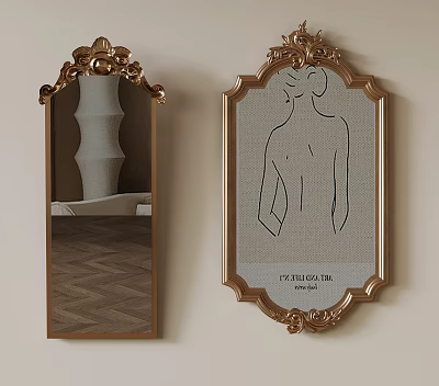 Ornate Gold Framed Mirrors Featuring Interior Reflection And Feminilia Line Art 3d model