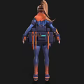Futuristic Sci Fi Woman In Blue And Orange Armored Tactical Suit With Gear