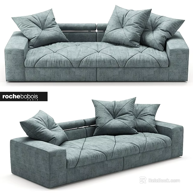 Modern Gray Upholstered Sofa Set With Multiple Cushions And Stitched Details 3d model 
