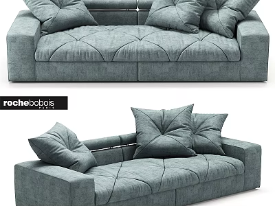 Modern Gray Upholstered Sofa Set With Multiple Cushions And Stitched Details 3d model