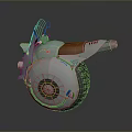 Futuristic White And Orange Motorcycle With Large Wheel Windshield And Exhaust Pipe