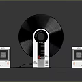 Sleek Computer Speakers With Retro Vinyl Record Design And White Satellite Units