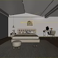 Minimalist White Bedroom Interior Design With Bed Rug Dressing Table Chair And Bedside Lamp