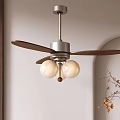 Modern Ceiling Fan Chandelier With Wooden Blades And Spherical Glass Bulbs