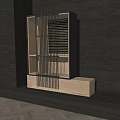 Modern Storage Shelf Featuring Wooden Frame Black Vertical Slats And Open Design For Interior