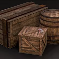 Wooden Scene Components Featuring Fence Panels Ladders Platforms Carts And Crates