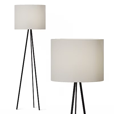 Modern Floor Lamps With White Lampshade And Black Tripod Base Two Different Styles 3d model