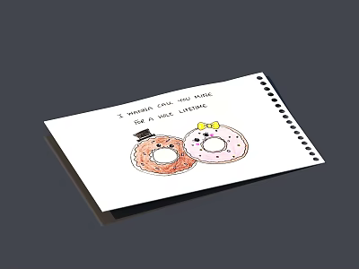 Decorative Spiral Notebook With Cute Doughnut Illustrations And Hat Bow Details 3d model