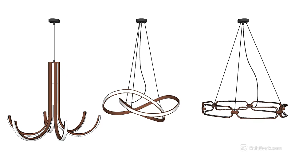 Modern Chandeliers Featuring Curved Lines and Loop Elements in Hanging Design 3d model