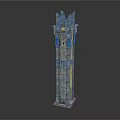 Tall Medieval Stone Tower With Pointed Top And Decorative Upper Structure 3d model