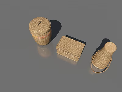 Woven Household Items Including Cylindrical Storage Jar Square Box And Handheld Basket For Home Organization 3d model