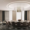 Modern Room Dining Box Room Dining Table and Chair Art Chandelier Round Table and Chair 3d model