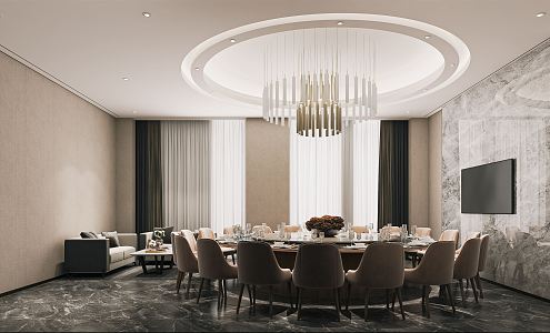 Modern Room Dining Box Room Dining Table and Chair Art Chandelier Round Table and Chair 3d model