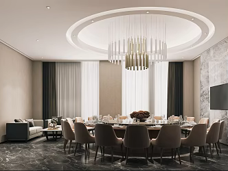Modern Room Dining Box Room Dining Table and Chair Art Chandelier Round Table and Chair 3d model
