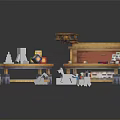 Wooden Workbench And Shelf Furniture Displaying Colorful Blocks Small Models Animal Figures