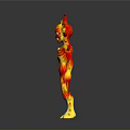 Burning Flame Skeleton Creature With Red Yellow Glow And Dark Background Reflection