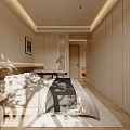 Modern Minimalist Warm Cream Bedroom With Comfortable Sofa And Matching Natural Wood Coffee Table Set