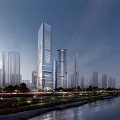 Modern High Rise Office Building with Glass Facade Greenery Urban Street View And Vehicles