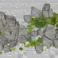 Decorative Garden Ornament With Natural Rocks Moss And Small Green Plants