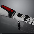 White Robotic Arm With Red Accent Black Joints And Mechanical Fingers
