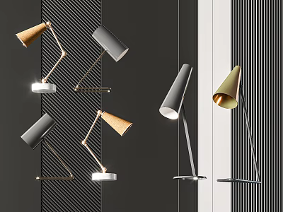 Modern Table Lamps With Wooden And Metal Designs For Home Decor On Striped Wall 3d model