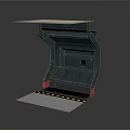 Futuristic Console Workstation With Transparent Top Blue Lighting Display Screen And Warning Stripes