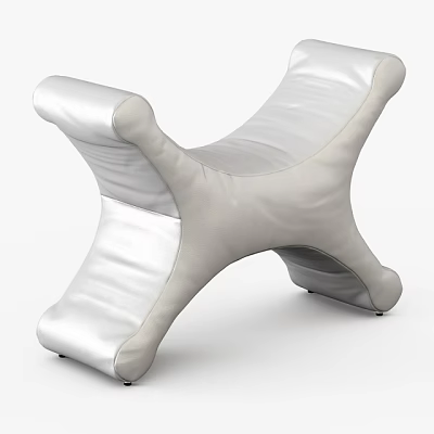 Modern Leather Sofa Stool With X Shaped Legs And Silver Gray Stylish Design 3d model