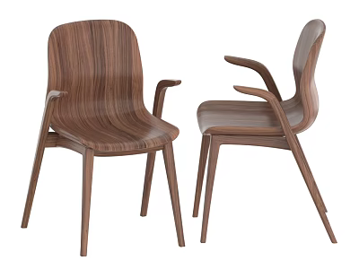 Wooden Single Chair With Armrest Modern Minimalist Design Two Angles View 3d model
