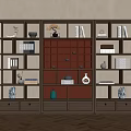 Modern Wooden Bookshelf Design With Multiple Compartments Orange Square Panels Books And Decorative Items Drawers