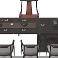 Elegant Wooden Tea Table and Chairs With Backrest Design And Tea Set Accessories
