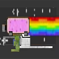 Pixel Art Characters and Creatures with White Cat Green Creatures Table Rainbow and Stars